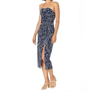 NWT LIKELY Ali Ruched Starlight Strapless Midi Dress Navy Blue Size 4